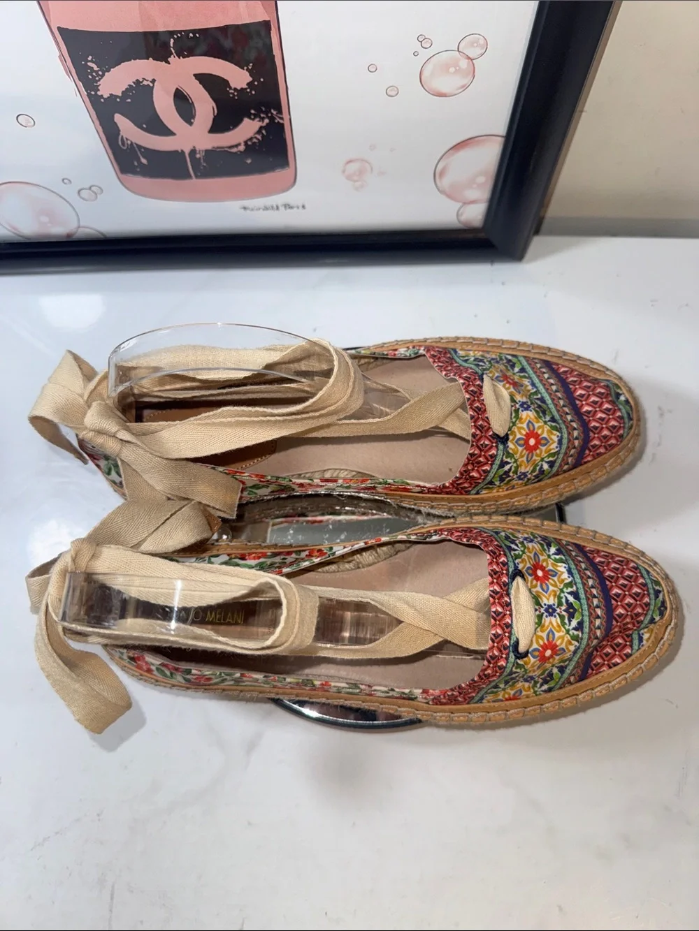 NWOT Antonio Melani Luluna Ankle Wrap Floral Multicolor Espadrille Flats Size 9M